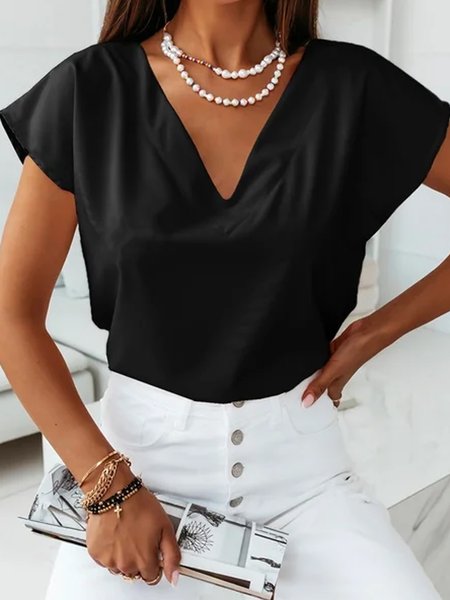 

Loosen Casual Solid Shirts & Tops, Black, T-Shirts