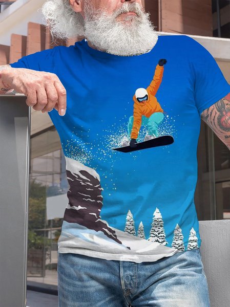 

Crew Neck Vintage Short Sleeve T-Shirt, Blue, T-shirt
