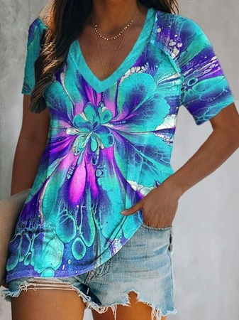 

Ombre Regular Fit V Neck Cotton Blends Short Sleeve T-Shirt, Purple, T-Shirts