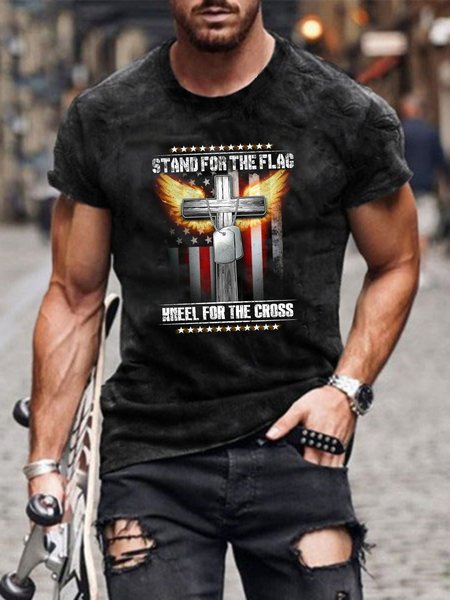 

Men's Easter Cross Flag Print Short Sleeve Shirt, Black, T-Shirts