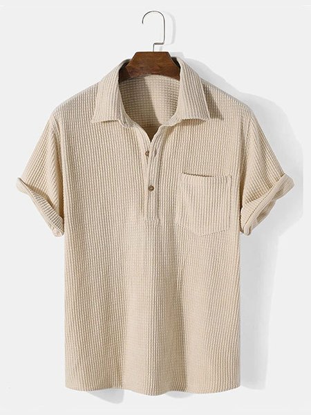 

Men's Solid Color Plaid Loose Lapel Fashion Shirt, Apricot, Shirts ＆ Blouse
