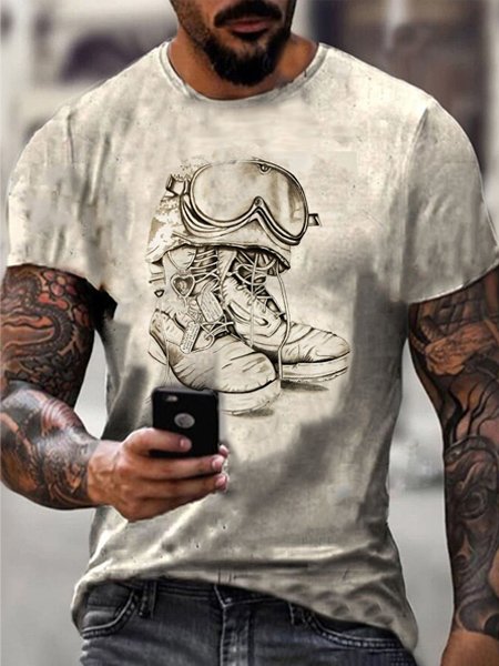 

Men's Retro Casual Short Sleeve Shirts, Beige, T-Shirts