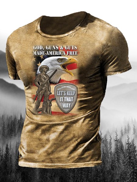 

Men's Patriotic Military Casual Short Sleeve Shirt, Khaki, Men's t-shirts