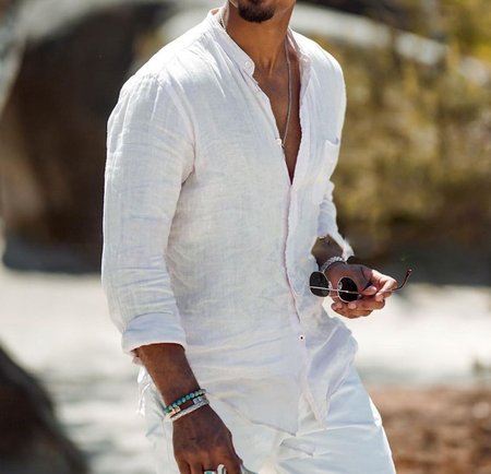 

Men's Vacation Casual Long Sleeve Shirts, White, Blouses&Shirts