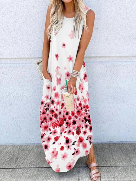 

Casual Crew Neck Loosen Short Sleeve Knit Dress, White, Maxi Dresses