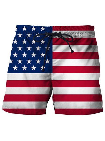 

Men's Flag Print Casual Shorts Beach Shorts, Red, Men's shorts