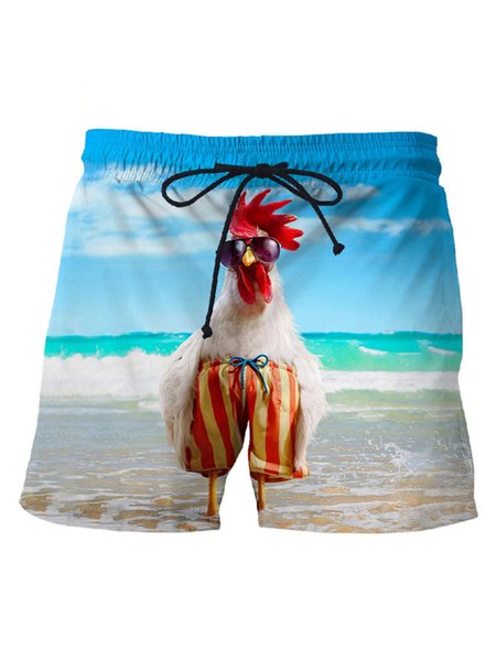 

Men's Animal Print Casual Breathable Beach Pants, Blue, Men's shorts