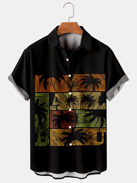 

Men's Coconut Print Short Sleeve Casual Hawaiian Shirt, Yellow, Men's Floral shirt