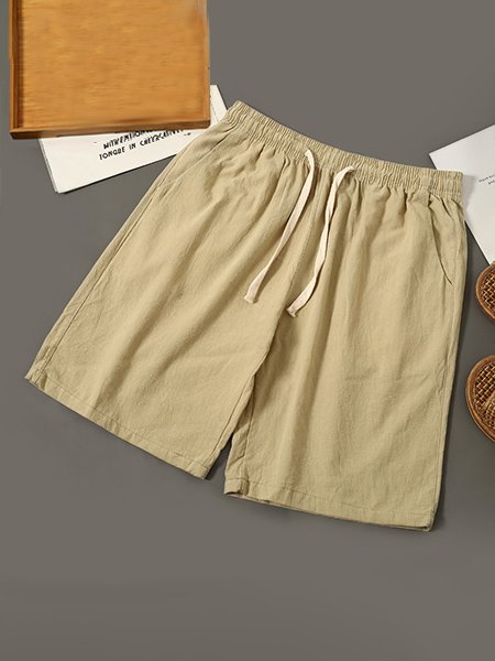 

Men's Solid Linen Casual Shorts, Yellow, Men's shorts
