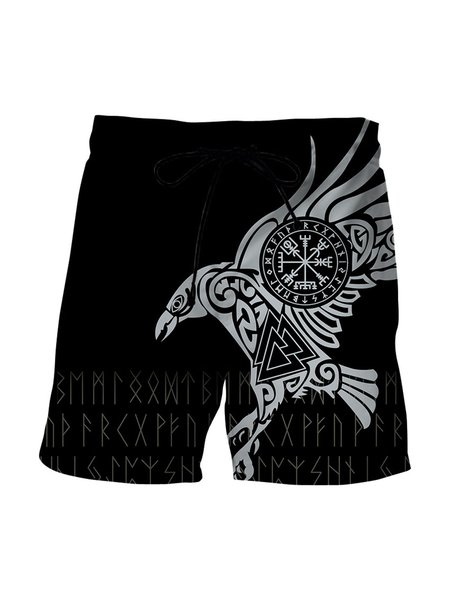 

Men's Printed Casual Breathable Beach Pants, Black, Men's shorts