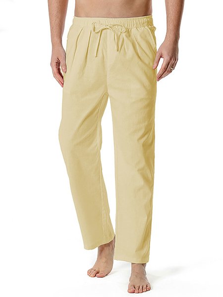 

Men's Linen Cotton Loose Casual Pants, Khaki, Men's pants