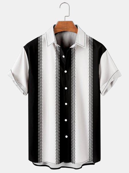 

Abstract Geometric Short Sleeve Casual Men's Hawaiian Shirt, As picture, Men's Floral shirt