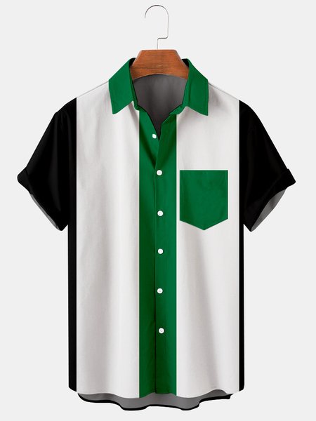 

Contrast Color Short Sleeve Casual Men's Hawaiian Shirt, Green, Men's Floral shirt