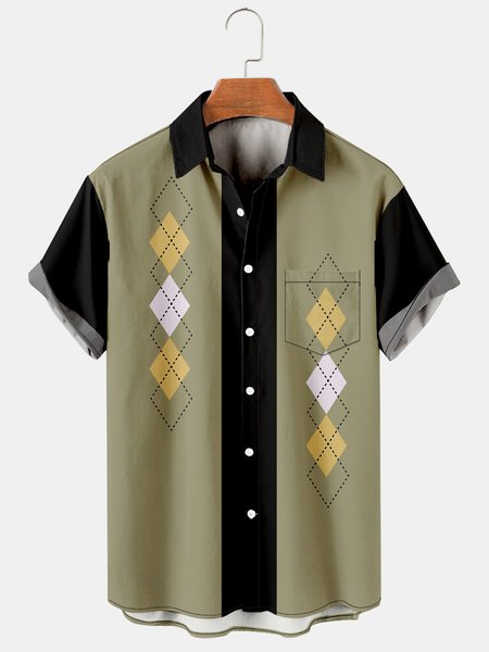 

Abstract Geometric Short Sleeve Casual Men's Shirt, Black, Shirts ＆ Blouse