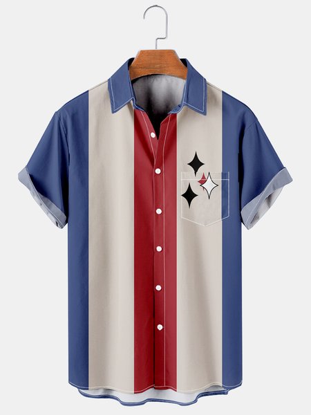 

Abstract Geometric Short Sleeve Casual Men's Shirt, As picture, Shirts ＆ Blouse