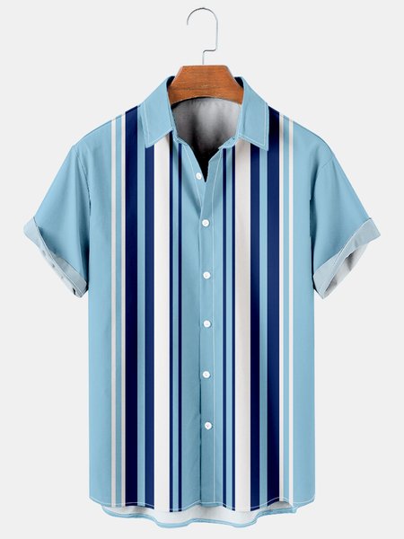 

Striped Graphic Short Sleeve Casual Men's Hawaiian Shirt, As picture, Men's Floral shirt