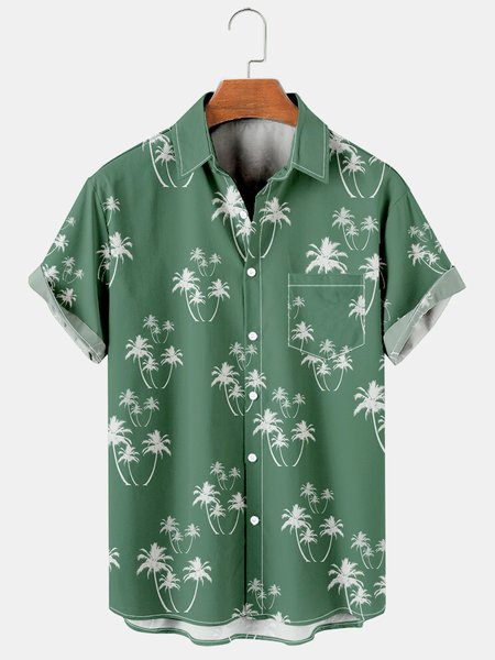 

Mens Aloha Coconut Tree Loose Chest Pocket Short Sleeve Funky Hawaiian Shirts, Green, Men's Floral shirt