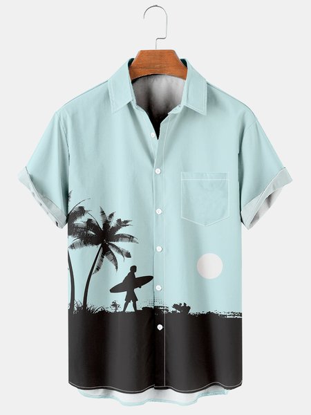 

Mens Aloha Coconut Tree Loose Chest Pocket Short Sleeve Funky Hawaiian Shirts, Green, Men's Floral shirt