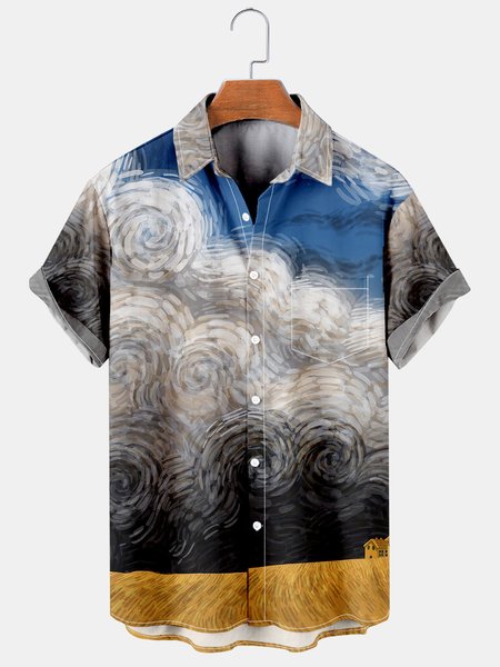 

Mens Oil Painting Print Casual Breathable Short Sleeve Hawaiian Shirt, As picture, Shirts ＆ Blouse