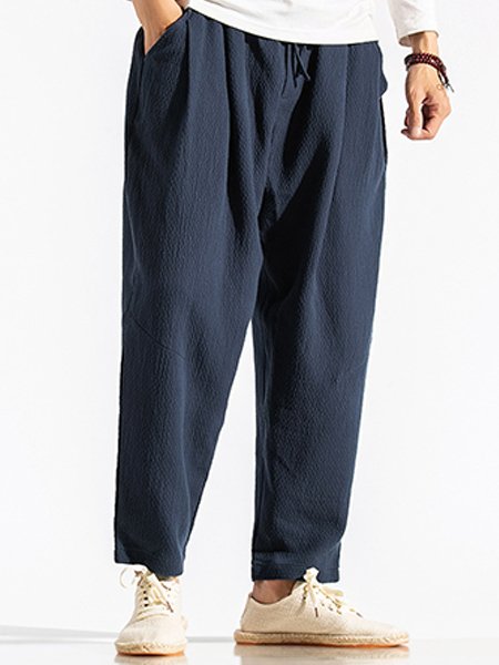 

Men's Solid Color Loose Large Size Wide Leg Pants Casual Pants, Navyblue, Men's pants