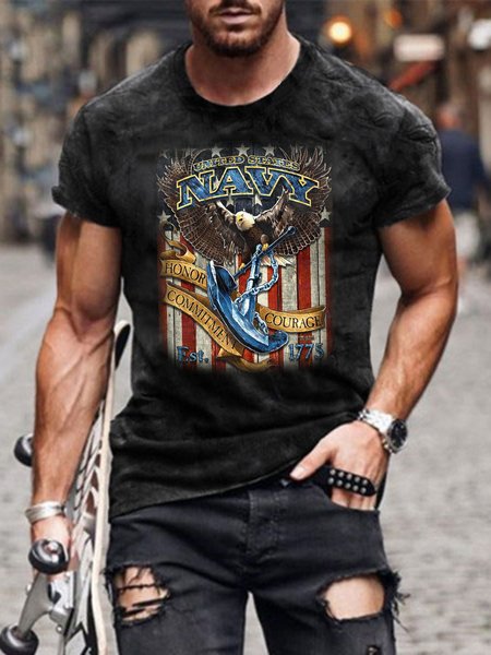 

Men's American Flag Print Short Sleeve T-Shirt, Black, T-Shirts
