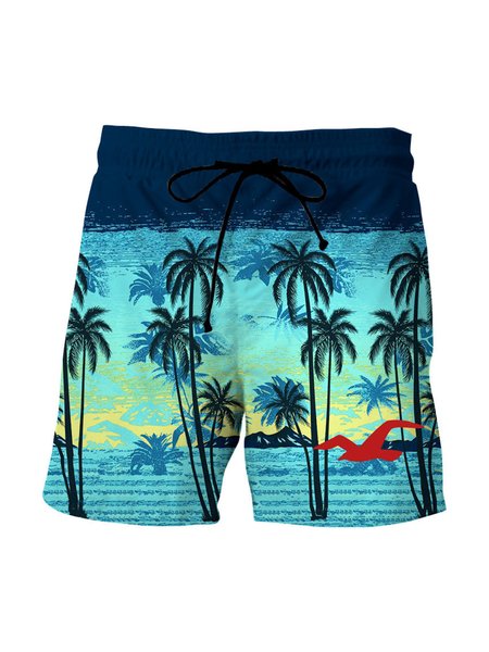 

Men's Casual Print Hawaiian Shorts Beach Pants, Blue, Men's shorts