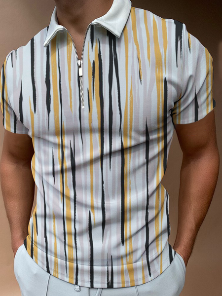 

Casual Art Collection Striped Geometric Abstract Lapel Short Sleeve Polo Print Top, Yellow, Men's t-shirts