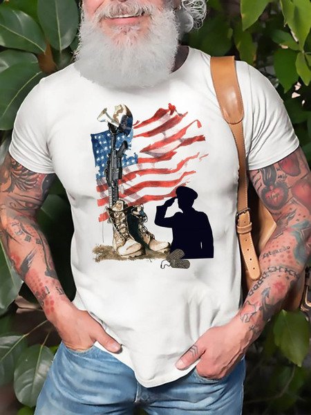 

Men's Patriotic Military Casual Short Sleeve Shirt, White, Men's t-shirts