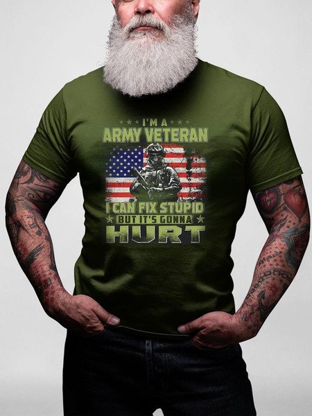 

Men's Patriotic Military Casual Short Sleeve Shirt, Green, Men's t-shirts
