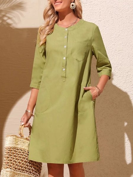 

Solid Loosen Short Sleeve Woven Dress, Green, Dresses