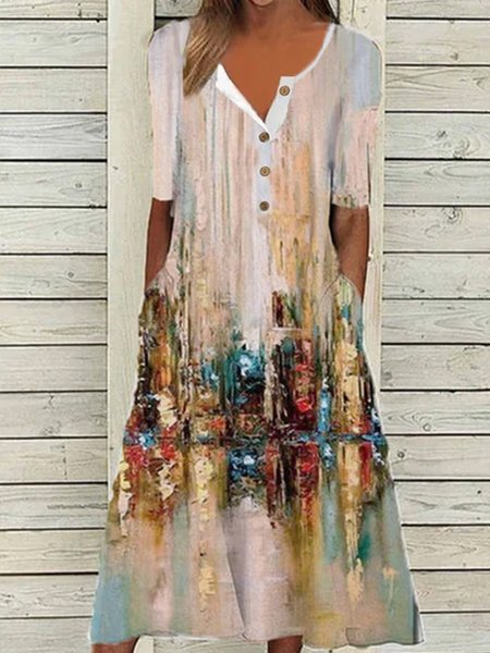 

Loosen Crew Neck Color Block Dresses, Multicolor, Maxi Dresses
