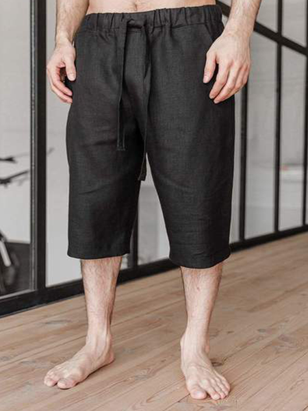 

Cotton And linen Style American Casual Basic Wild linen Pants, Black, Pants