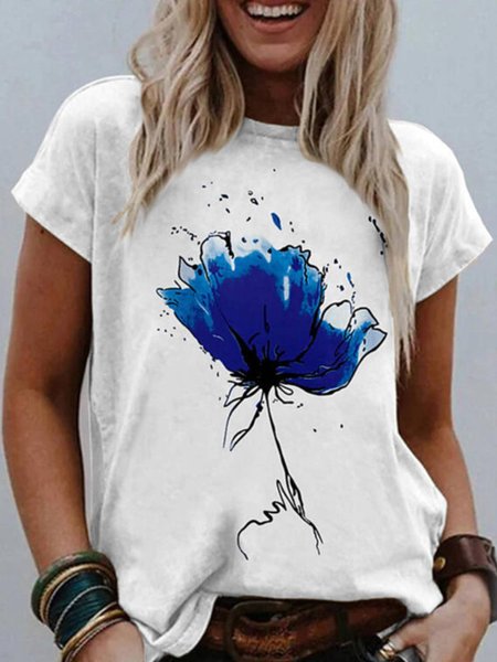 

Floral Casual Short Sleeve T-Shirt, White, T-Shirts