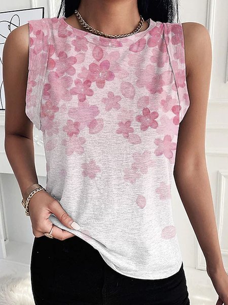 

Crew Neck Floral Short Sleeve T-Shirt, Pink, T-Shirts