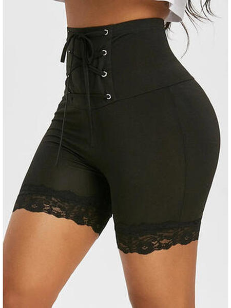 

Daily Casual Cotton Blends Plain Leggings, Black, Shorts