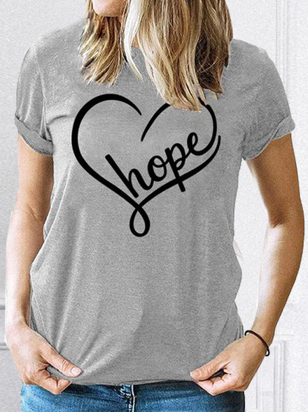 

Letter Casual Short Sleeve T-Shirt, Gray, T-Shirts