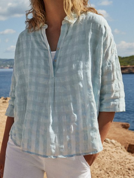 

Loosen Solid Casual Short Sleeve Tops, Blue, Blouses & Shirts