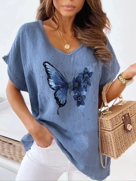 

Butterfly Cotton Blends Short sleeve tops, Blue, T-Shirts