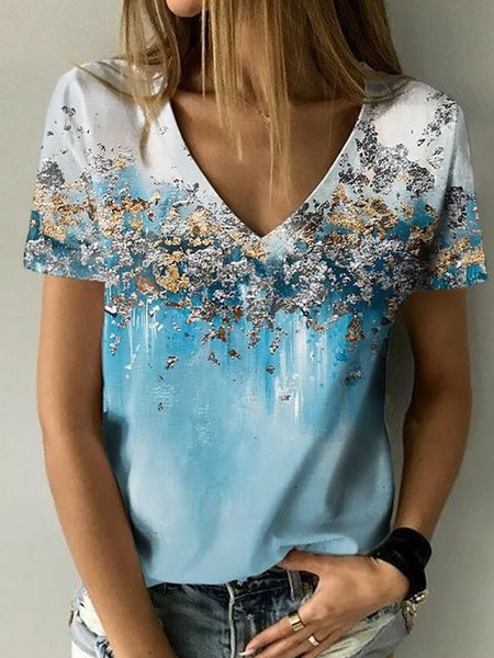 

Casual Short Sleeve T-Shirt, Blue, T-Shirts