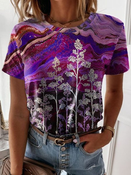 

Ombre Crew Neck Short Sleeve T-Shirt, Purple, T-Shirts