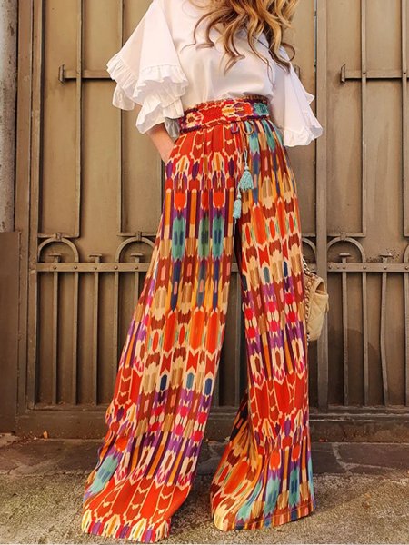 

Behemian Casual Loosen Pockets Pants, Orange, Pants