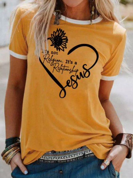 

Cotton Blends Crew Neck Short Sleeve T-Shirt, Yellow, T-Shirts