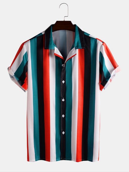 

Vintage Cotton Shirt Collar Short Sleeve Shirt, Red, Blouses&Shirts