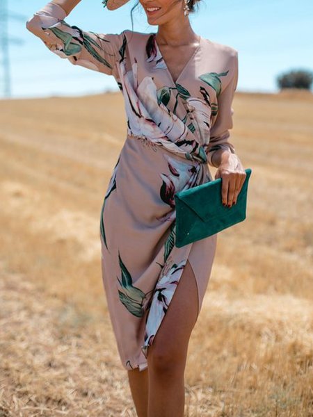 

Regular Fit Floral Long Sleeve Woven Mini Dress, Pink, Midi Dresses