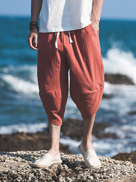 

Cotton And linen Style American Casual Basic Wild linen Pants, Orange, Pants