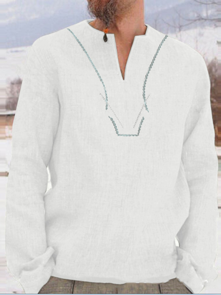 

Cotton Linen Style American Casual Basic Versatile Linen Shirt, White, Shirts ＆ Blouse