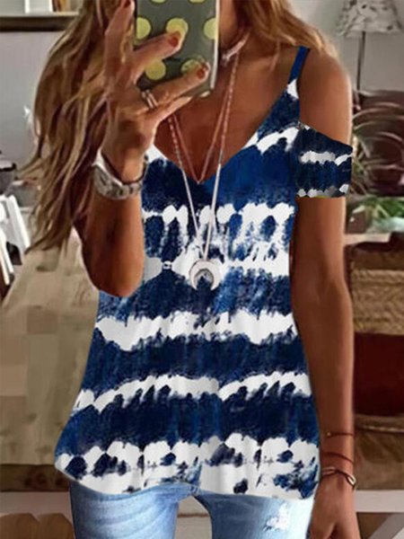 

Casual Ombre V neck Short Sleeve T-Shirt, Blue, T-Shirts