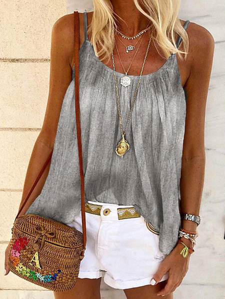 

Spaghetti Casual Woven Loose Fitting Ribbed Tank Tops, Gray, Tank Top