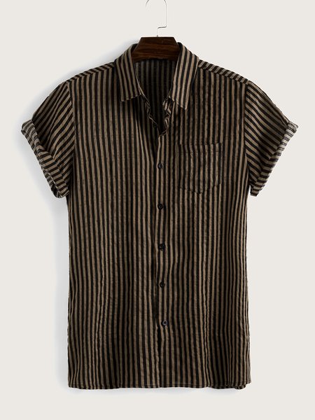 

Cotton Vintage Shirt Collar Short Sleeve Shirt, Brown, Blouses&Shirts