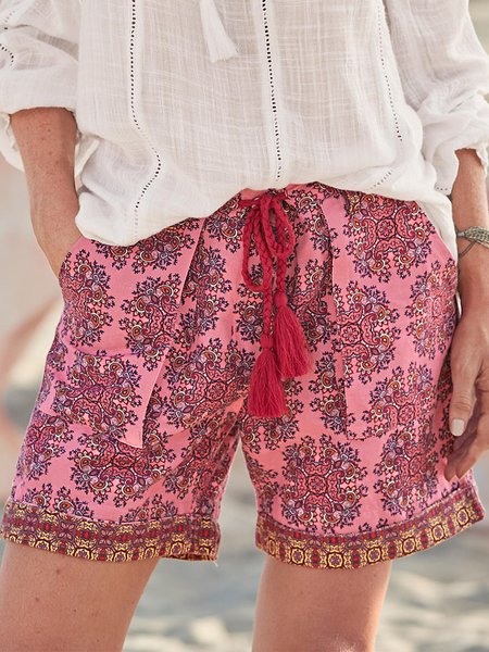 

Bohemian Loosen Floral Pockets Shorts, Pink, Shorts
